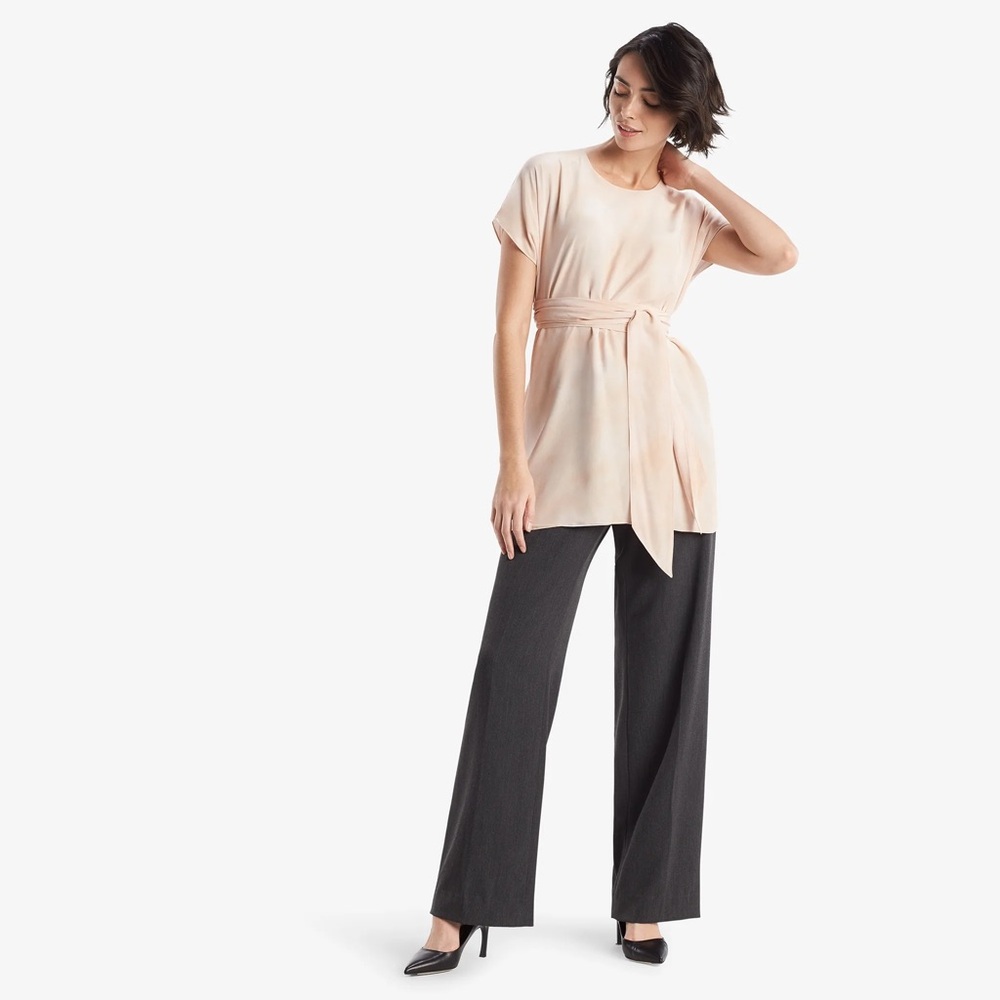 M.M. LaFleur Selena Brushstroke Ballet Belted Silk Light Blush Tunic Top Medium - Picture 4 of 11